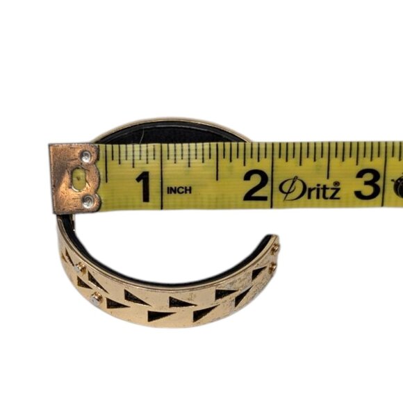 Vtg Stella Dot Addison Cuff Bracelet Gold Tone Black Leather Geometric Cutout - Picture 9 of 9